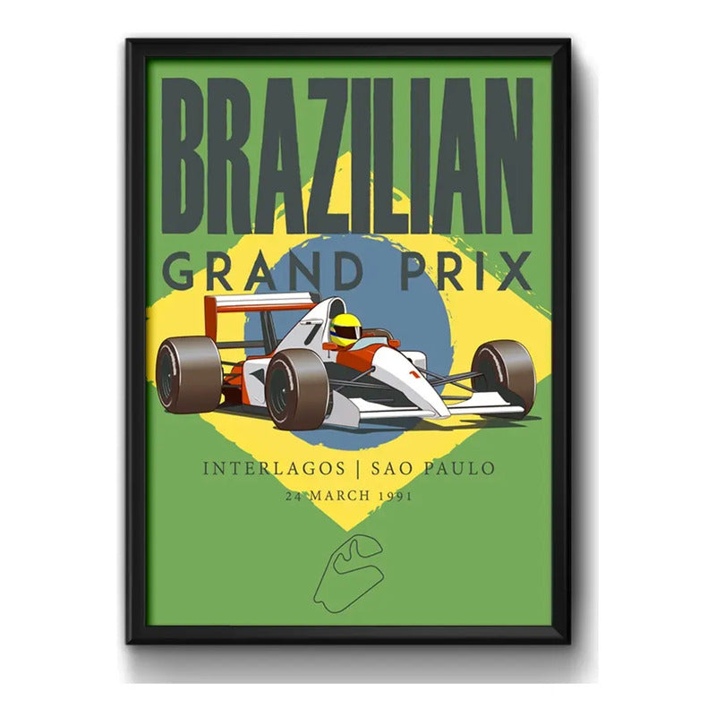 Cuadro Interlagos Brasil Ayrton Senna  Formula 1 Modelo 1 Marco Negro