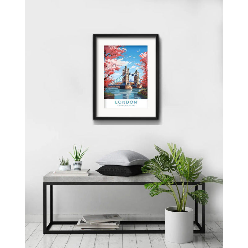 Cuadro Londres Uk Ciudad Tower Bridge 53x43cm Con Paspartú Marco Negro
