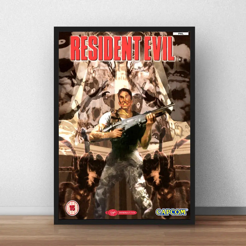 Cuadro Resident Evil Game Retro Playstation Videojuego Gamer Marco Negro