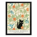 Cuadro Gato Negro Y Celosía Floral William Morris Arte Flor Marco Negro