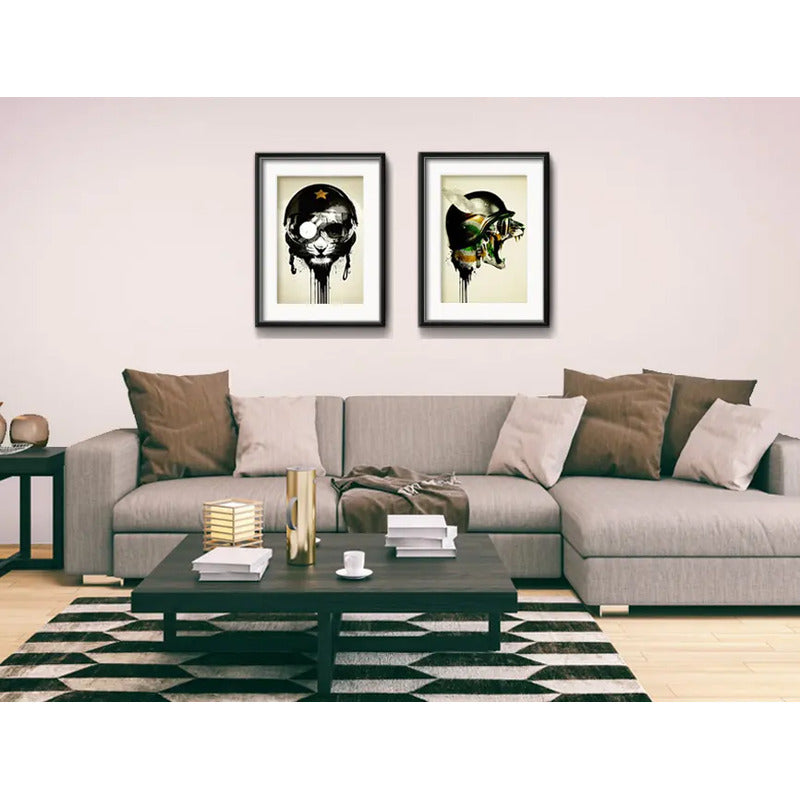 Set 2 Cuadros León Tigre Guerra Arte Decoracion Con Paspartú