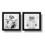 Set 2 Cuadros Perro Gato Baño Blanco Y Negro Mascotas Pet