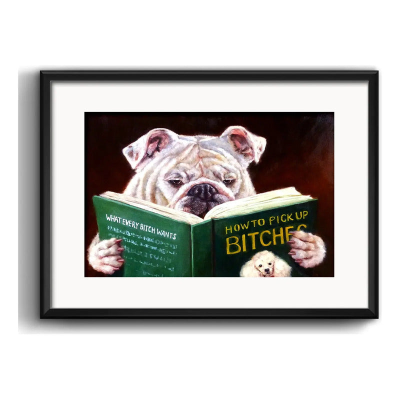 Cuadro Bulldog Inglês Libro Perro Decoracion Con Paspartú Marco Negro
