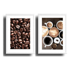 Set 2 Cuadros Café Tipos Grano Recetas Bebidas Coffee Cocina Marco Blanco
