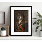 Cuadro Gato General Vintage Militar Arte Con Paspartú Marco Negro
