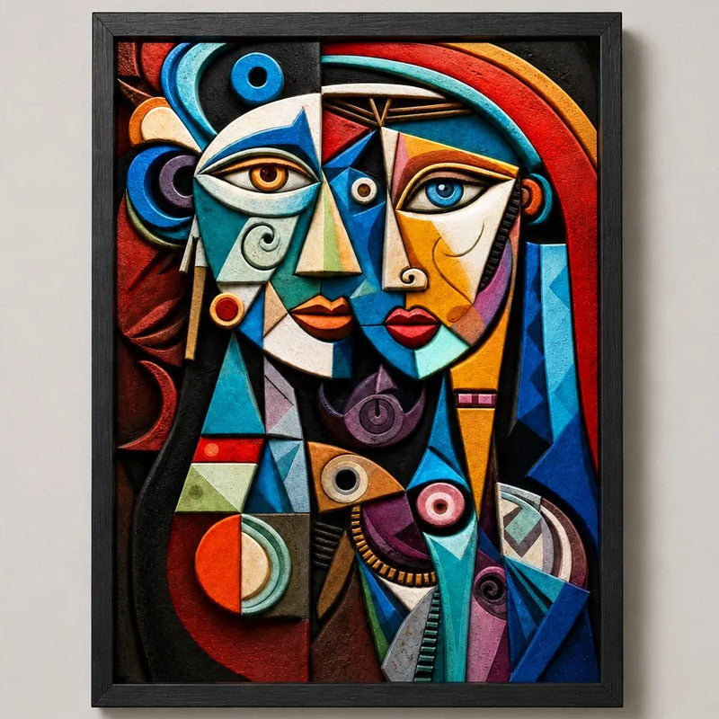Cuadro Pablo Picasso El Alma En Mosaico Pareja Efecto 3d Marco Negro