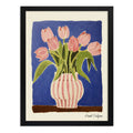 Cuadro Para Dormitorio Living Flores Tulipanes Rosa Suave Tulipanes Rosa Suave Con Fondo Azul Marco Negro