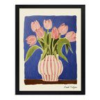 Cuadro Para Dormitorio Living Flores Tulipanes Rosa Suave Tulipanes Rosa Suave Con Fondo Azul Marco Negro