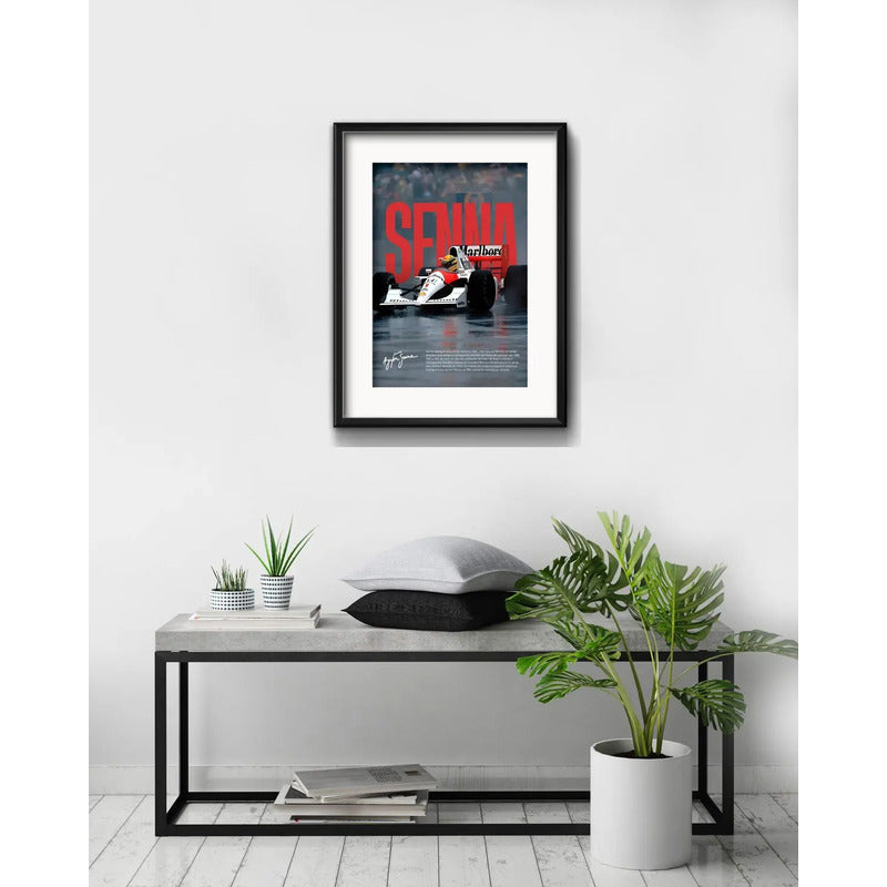 Cuadro Ayrton Senna Formula 1 Signature 53x43cm Con Paspartú Marco Negro