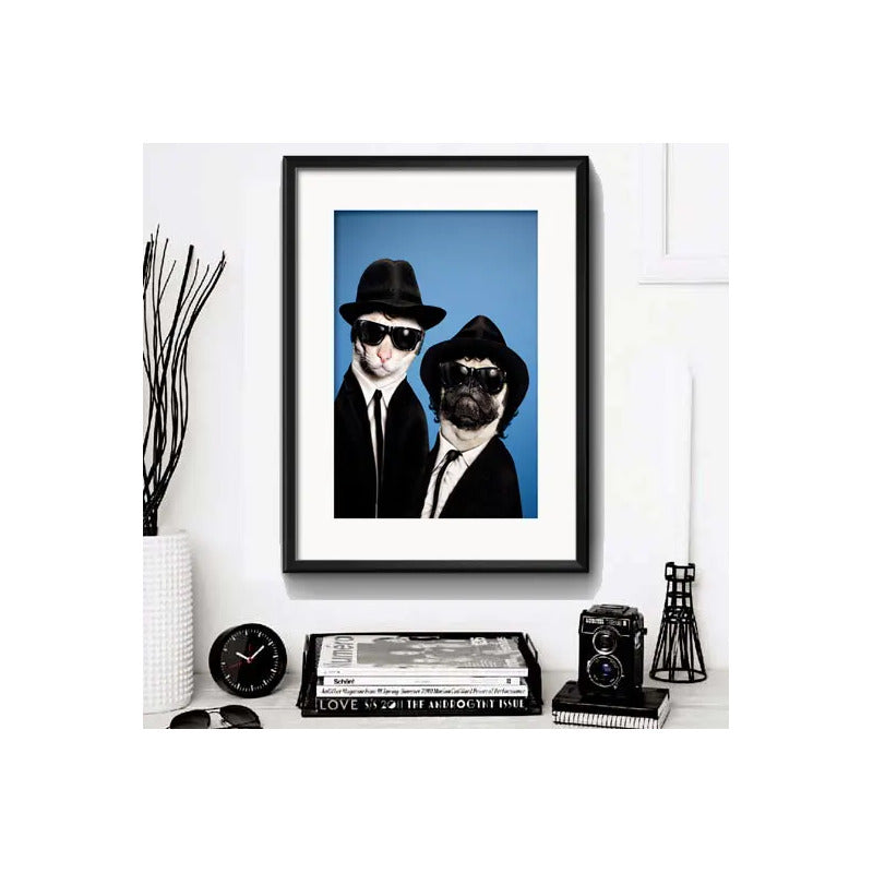 Cuadro Perro Gato Musica Cine Pop Decoracion Con Paspartú