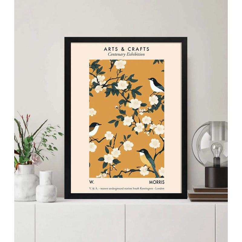 Cuadro Pajaros Y Flores Botanico William Morris Ave Flor B1 Marco Negro