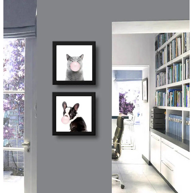 Set 2 Cuadros Perro Gato Chicle Mascota Pet Decoracion Hogar