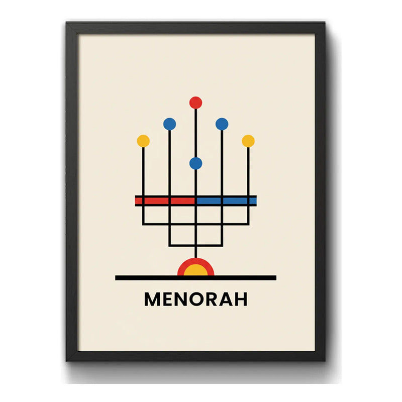 Cuadro Arte Judaico Menorah Candelabro Arte Estilo Bauhaus Marco Negro