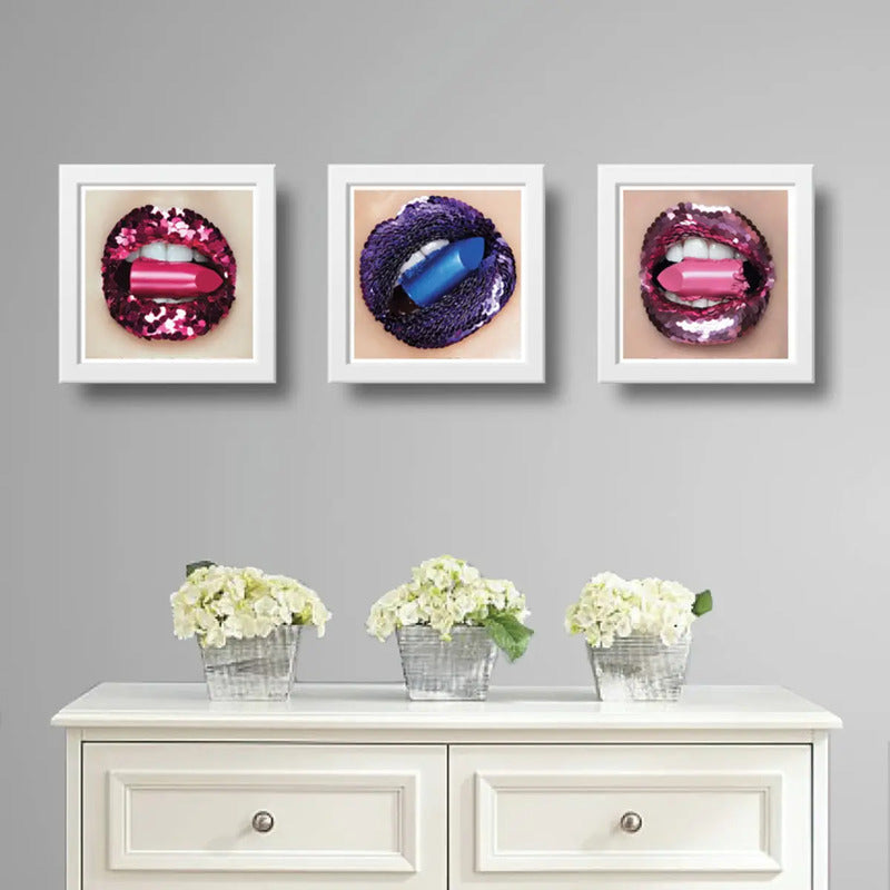Set 3 Cuadros Fashion Boca Diamantes Joyas Salon Decoración