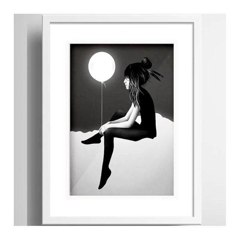 Cuadro Chica Con Globo Arte Moderna Blanco Y Negro Paspartú