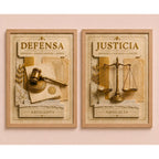 Set 2 Cuadros Temática Jurídica Abogado Justicia Efecto 3d Marco Marrón Claro