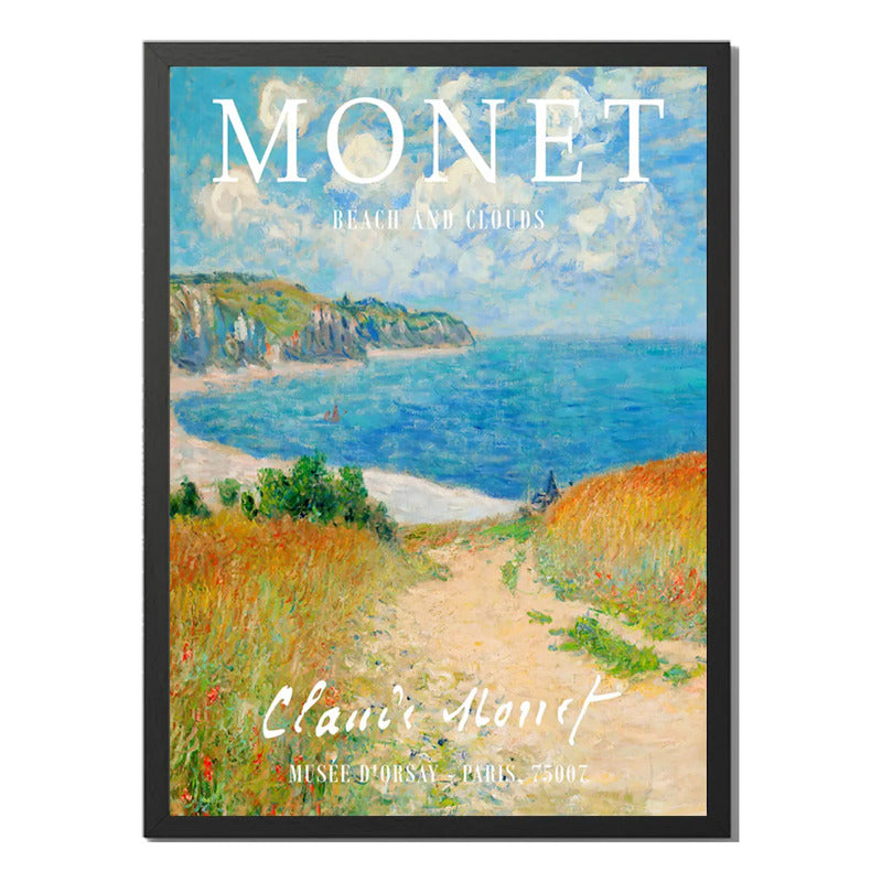 Cuadro Dormitorio Living Claude Monet Playa En Pourville Marco Negro