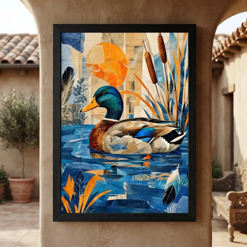 Cuadro Pato Aves Arte Botanico Campo Hacienda Casa Marco Negro