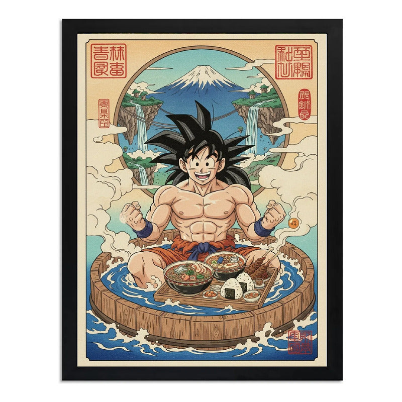 Cuadro Bano Goku Banera Sushi Japón Fuji Dragon Ball Anime Marco Negro