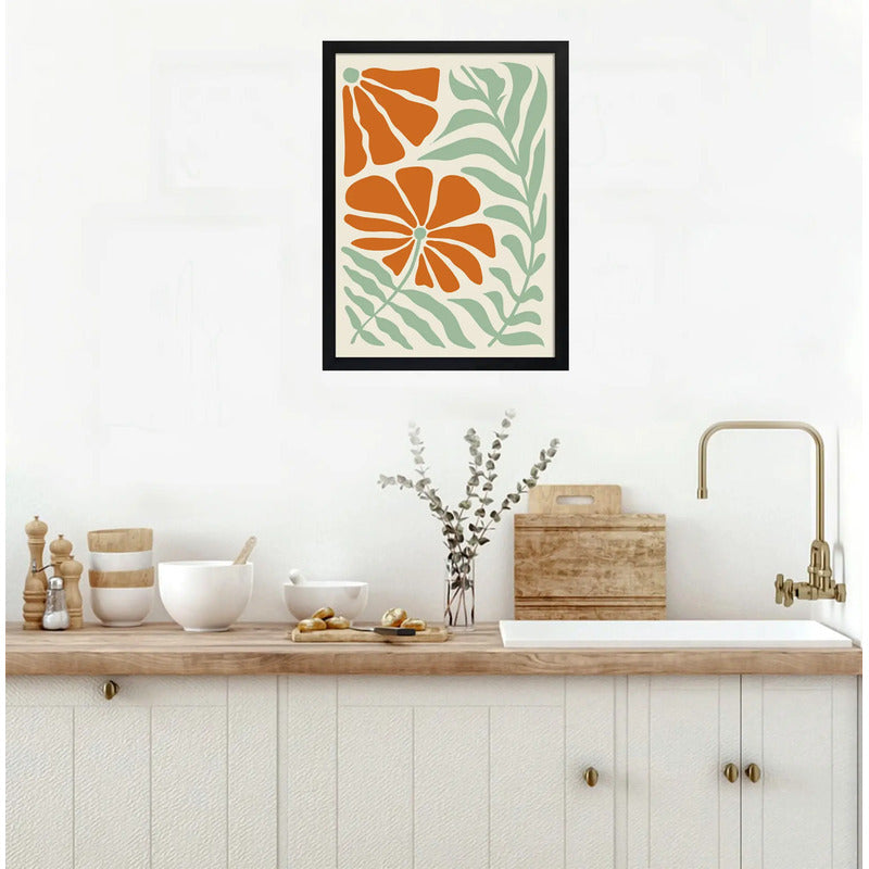 Cuadro Boho Botanico Flores Plantas Abstracto Tonos Nude Flores Boho 2 Negro
