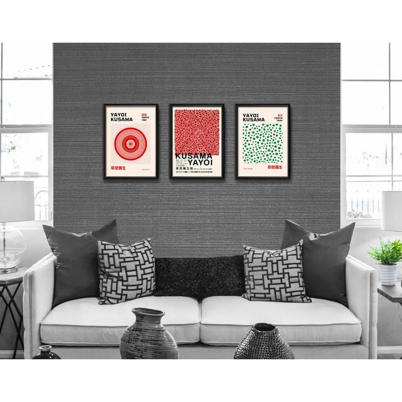Set 3 Cuadros Yayoi Kusama Arte Japones Coleccion Obras Brs3 Marco Negro