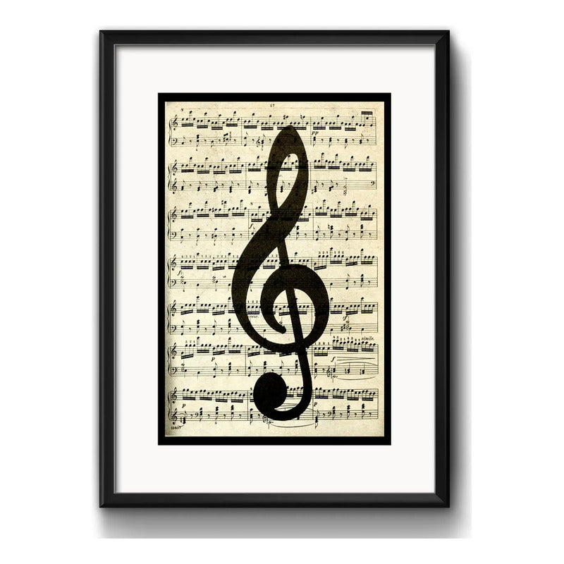 Cuadro Clave De Sol Símbolo Musical Decoracion Con Paspartú Marco Negro