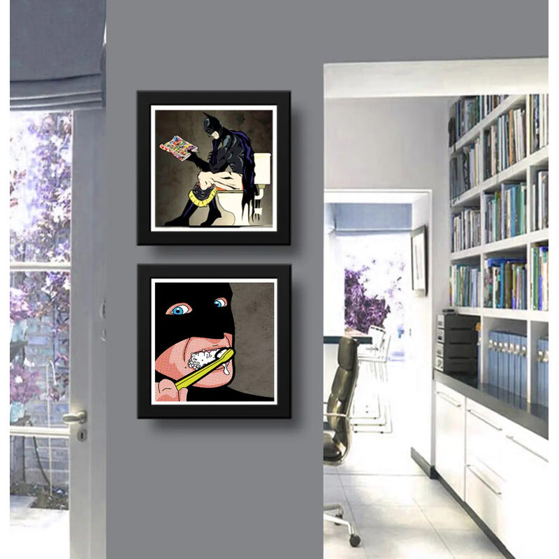 Set 2 Cuadros Batman Baño Superhéroe Comics Arte Decoracion