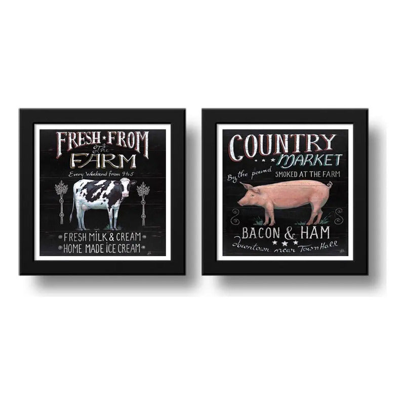 Set 2 Cuadros Cocina Gourmet Carnes Vaca Cerdo Chef Decora