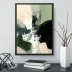 Cuadro Dormitorio Living Boho Abstracto Tranquilidad Verde Marco Negro