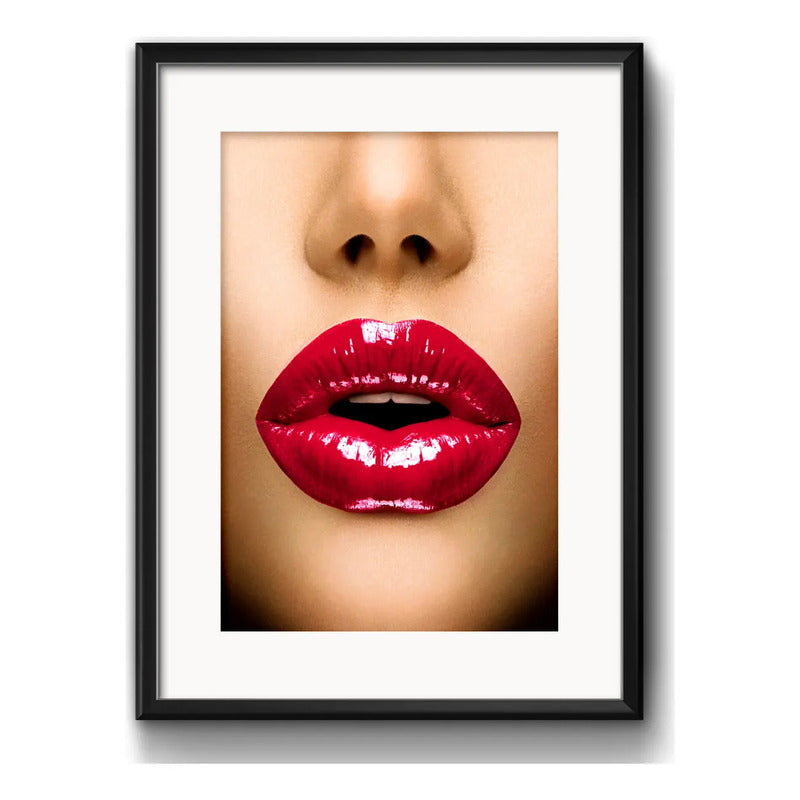 Cuadro Boca Fashion Maquillaje Labio Decoracion Con Paspartú