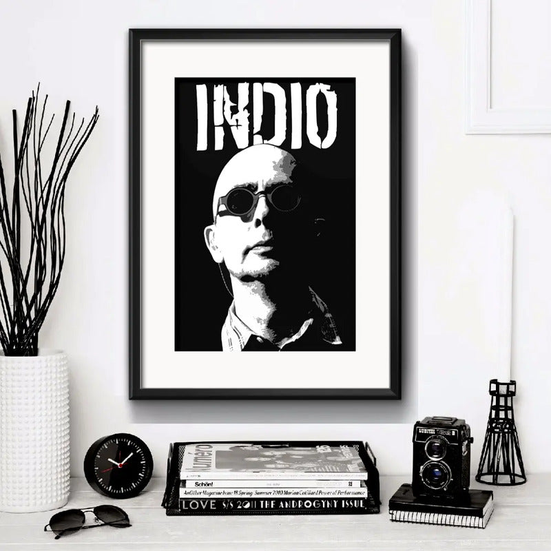 Cuadro Indio Solari En Blanco Y Negro Rock Brs1 Con Paspartú