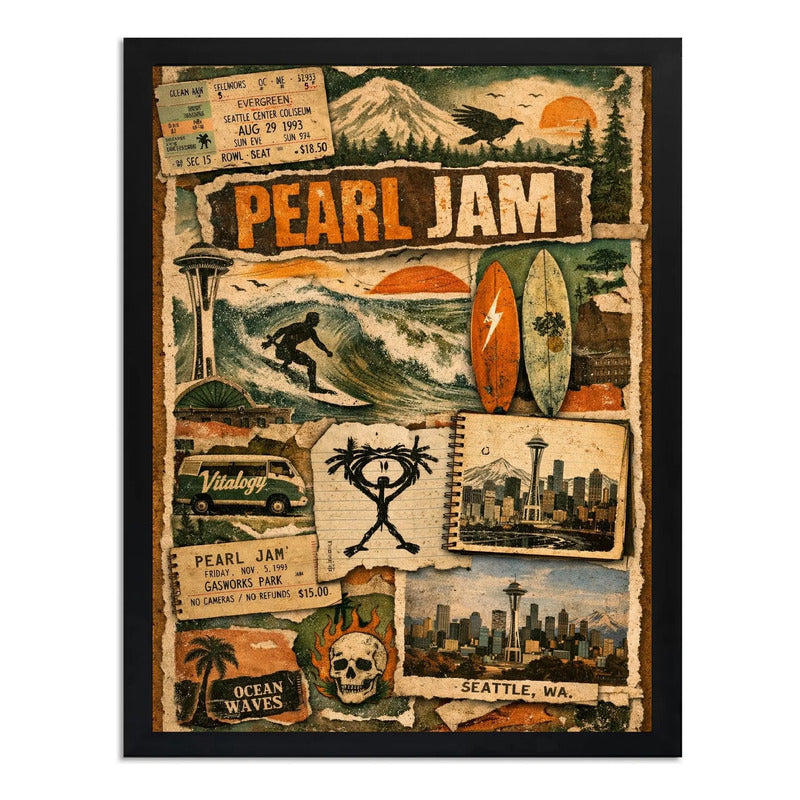 Cuadro Pearl Jam Vitalogy Seattle Grunge Rock Eddie Vedder Marco Negro