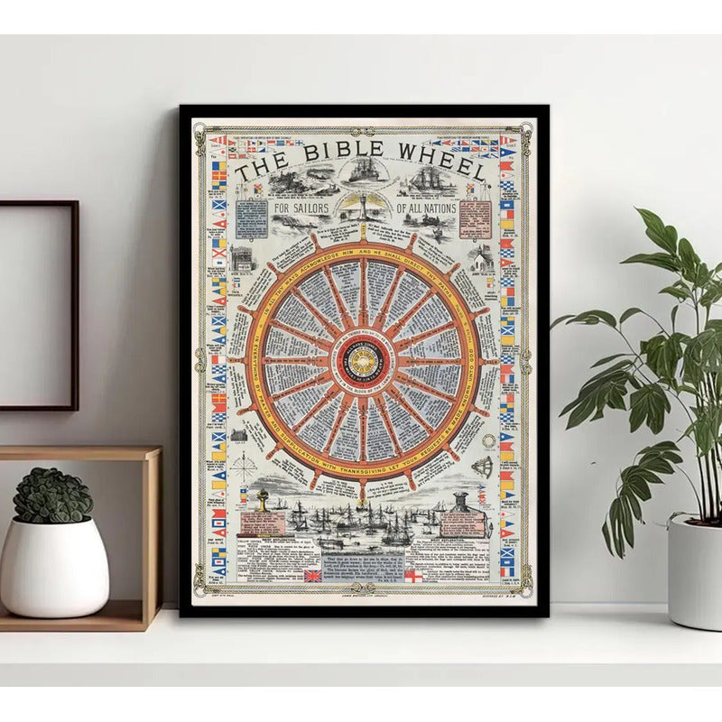 Cuadro Rueda De La Biblia Para Marineros Decoracion Nautica Marco Negro