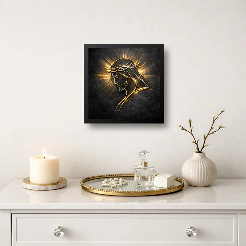 Cuadro Jesús Cristo El Senor Arte Línea Dorada Brillante Marco Negro