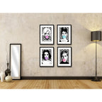 Set 4 Cuadros Marilyn Audrey Twiggy Taylor Chicle Paspartú