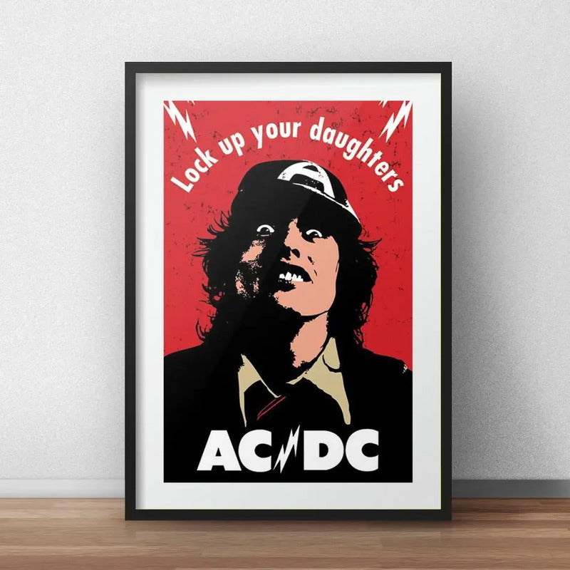 Cuadro Ac/dc Angus Young Frase Rock Decoracion Con Paspartú Marco Negro