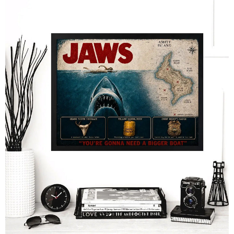 Cuadro Jaws Tiburon Mapa Pelicula Cinema Terror Spielberg Marco Negro