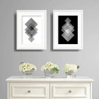 Set 2 Cuadros Geometrico Abstrato Blanco Y Negro Paspartú