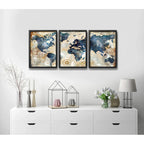 Set 3 Cuadros Mapamundi Mapa Mundo Brs10 Decoracion Oficina Marco Negro