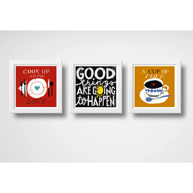 Set 3 Cuadros Cocina Pop Art Frases Cafe Comedor Decoracion