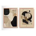 Set 2 Cuadros Boho Arte Abstracto Beige Crema Decorar Casa Marco Madera Natural Oak