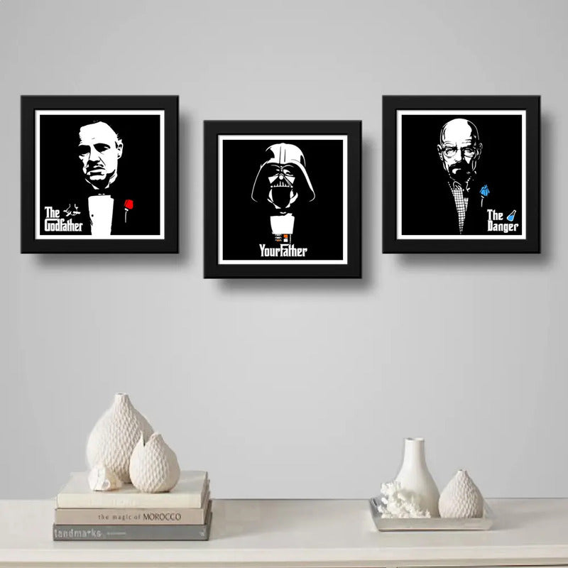 Set 3 Cuadros Darth Vader El Padrino Heisenberg Godfather