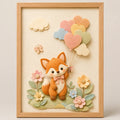 Cuadro Dormitorio Infantil Bebe Zorro Globos Flor Efecto 3d Marco Madera Oak Madera Clara