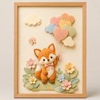 Cuadro Dormitorio Infantil Bebe Zorro Globos Flor Efecto 3d Marco Madera Oak Madera Clara
