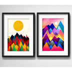 Set 2 Cuadros Geometrico Escandinavo Sol Montañas Paspartú