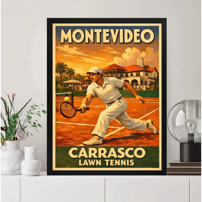 Cuadro Tenis Montevideo Carrasco Retro Deporte Decoracion Marco Negro