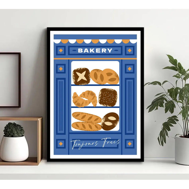 Cuadro Bakery Frase Toujours Frais Bake Cocina Decoracion Marco Negro