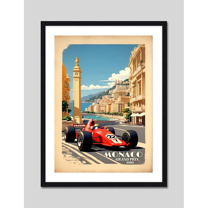 Cuadro Monaco Pista De Carrera Autodromo Formula 1 Vintage Monaco Gran Premio 1986 Con Marco Negro