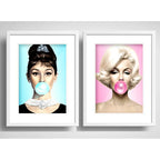 Set 2 Cuadros Marilyn Monroe Audrey Chicle Pop Art Paspartu