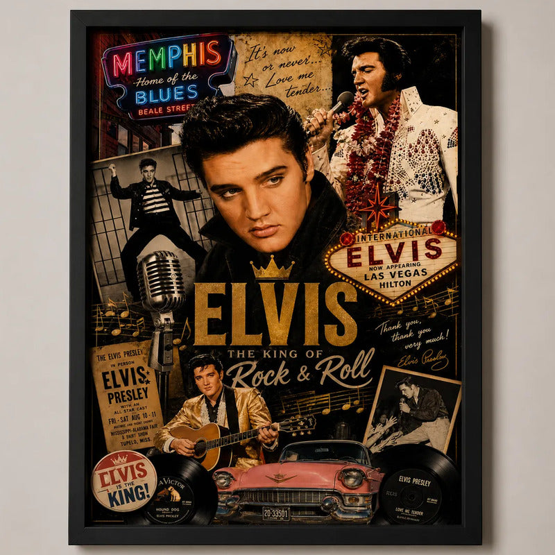 Cuadro Elvis Presley El Rey Del Rock And Roll Arte Retro Marco Negro